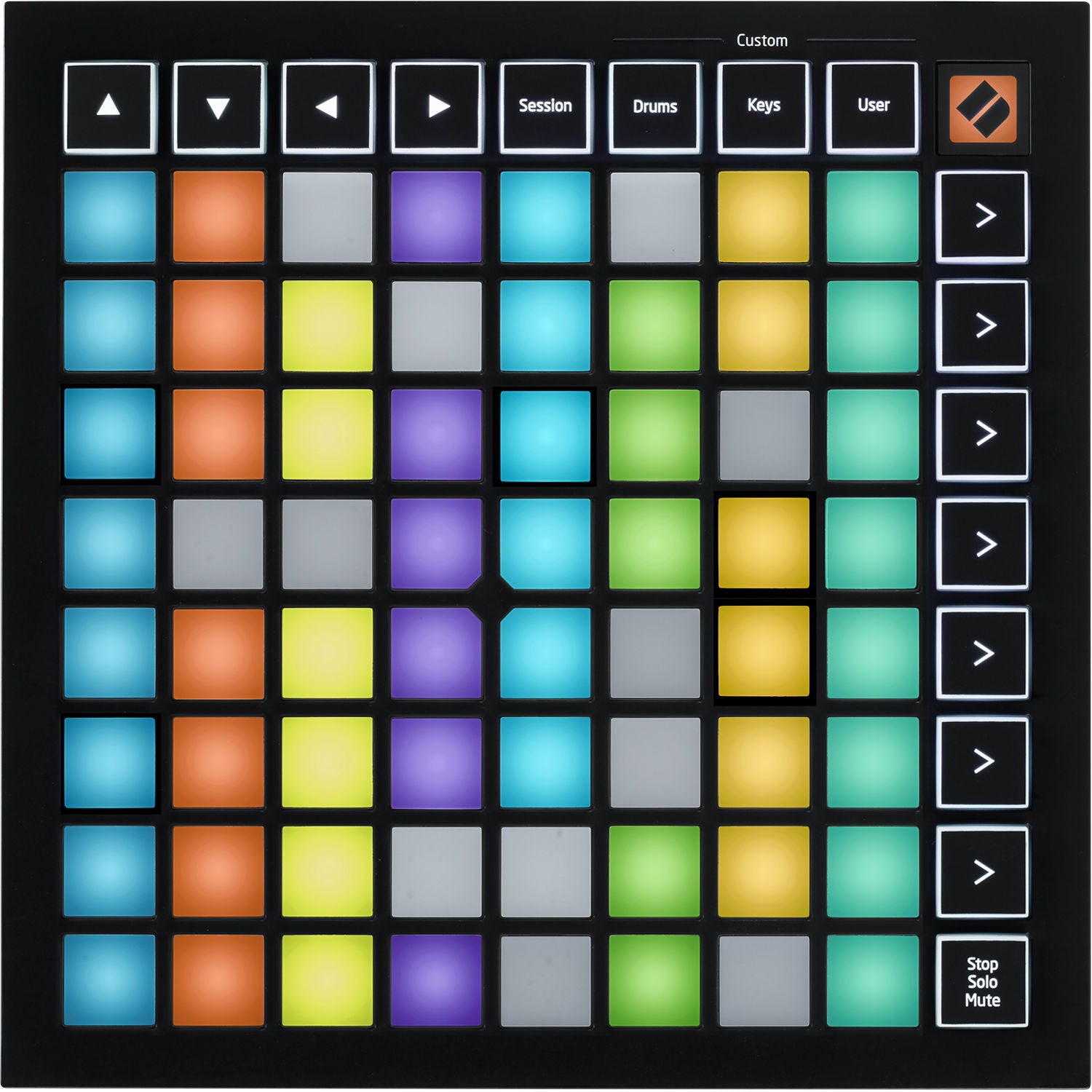 Novation Launchpad Mini MK3 MIDI controller with grid of colorful pads for music sequencing and live performance.