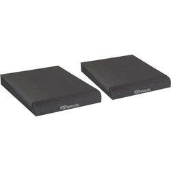 Gator Studio Monitor Isolation Pads placed on studio monitor stands for sound isolation and improved audio clarity