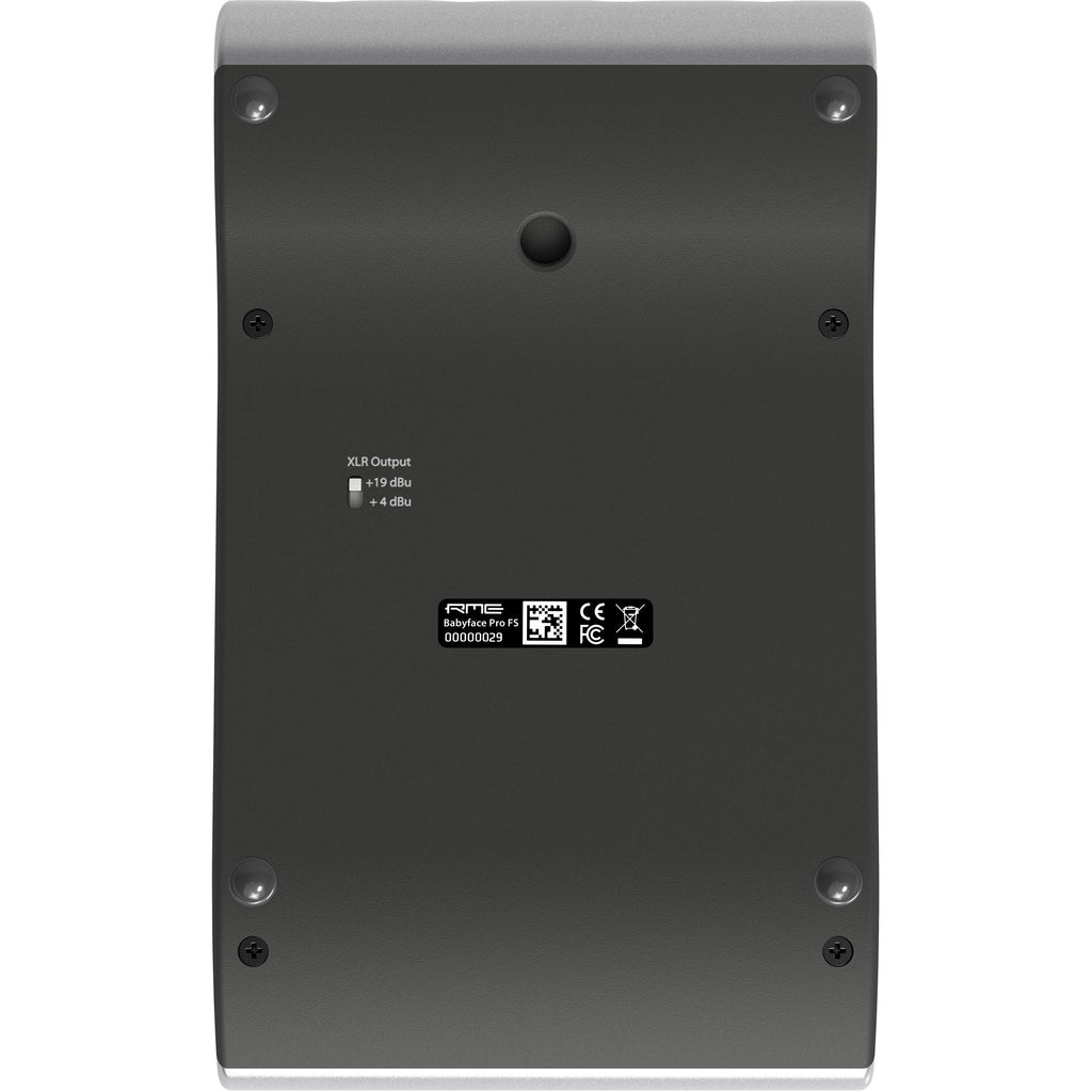 RME Babyface Pro FS audio interface with dual input and output jacks, compact design, and professional audio connectivity.