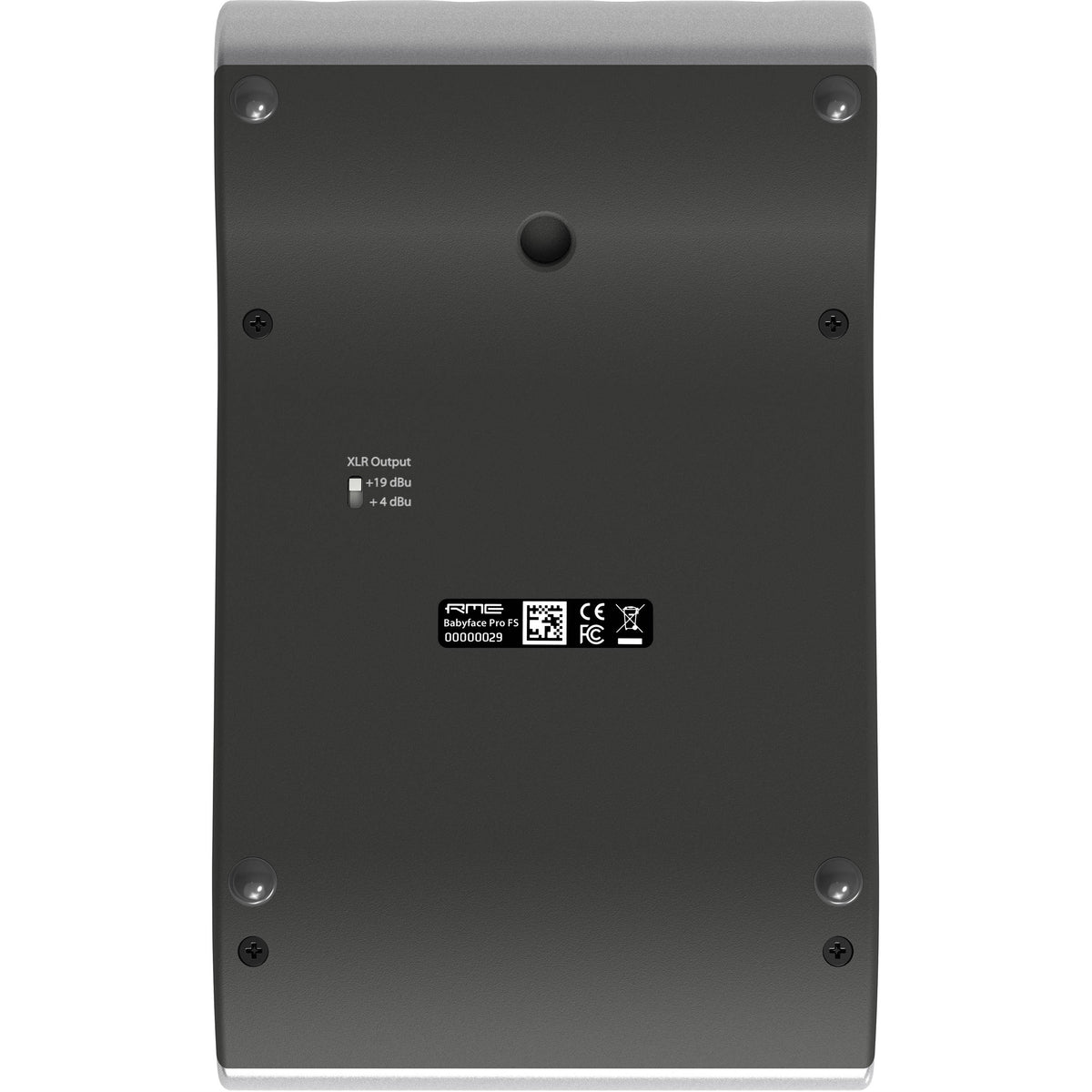 RME Babyface Pro FS audio interface with dual input and output jacks, compact design, and professional audio connectivity.