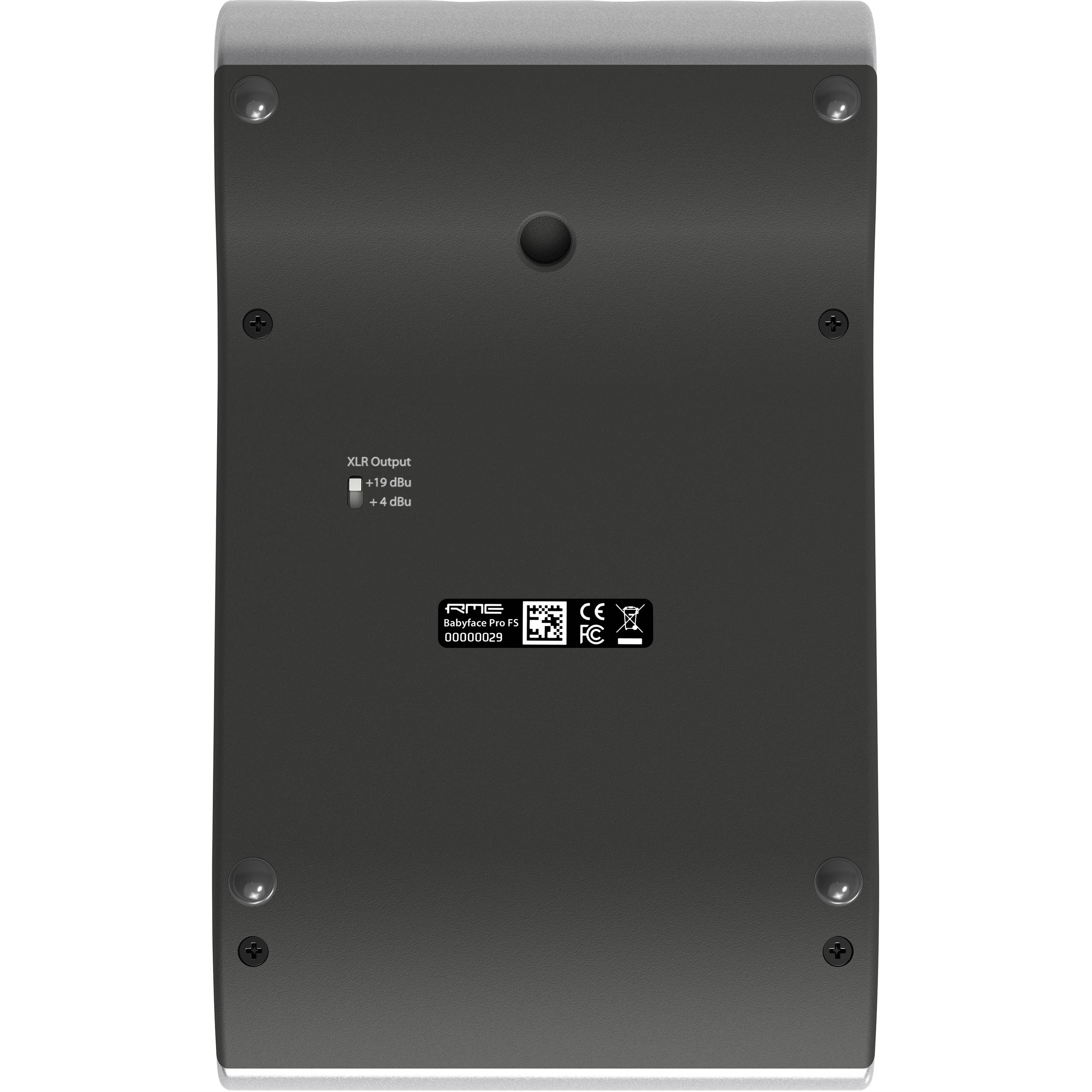RME Babyface Pro FS audio interface with dual input and output jacks, compact design, and professional audio connectivity.