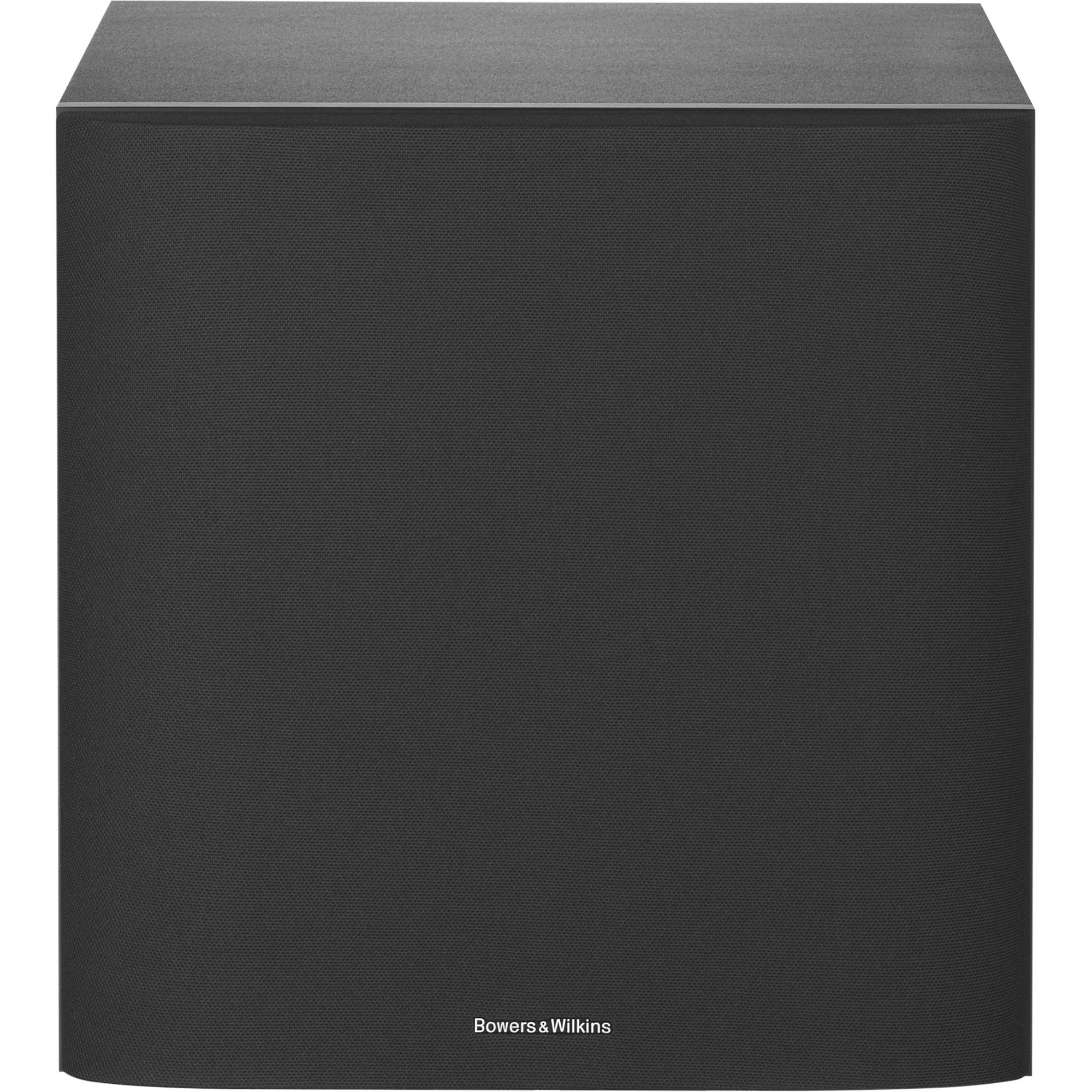 Bowers & Wilkins ASW608 subwoofer with sleek black enclosure and front grille, designed for high-quality home audio systems.