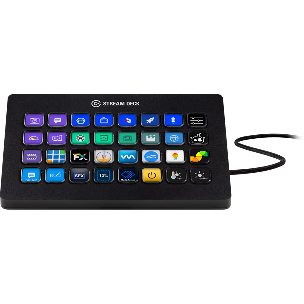 Elgato Stream Deck XL video editing controller with customizable LCD keys and ergonomic design for streamers and content creators.