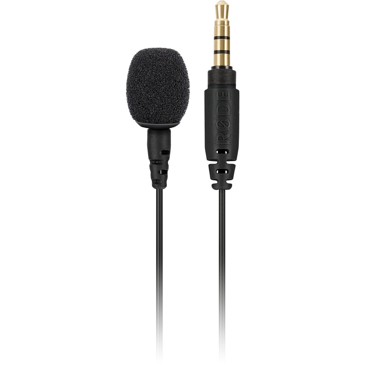 Rode Lavalier GO wearable microphone clipped to a person's shirt, compact and discreet for professional audio recording.