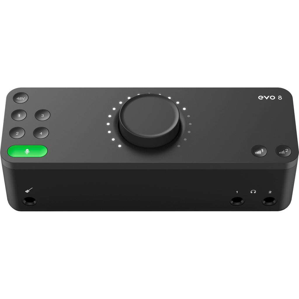 Audient EVO 8 audio interface with multiple input/output ports and sleek black design for professional recording setup