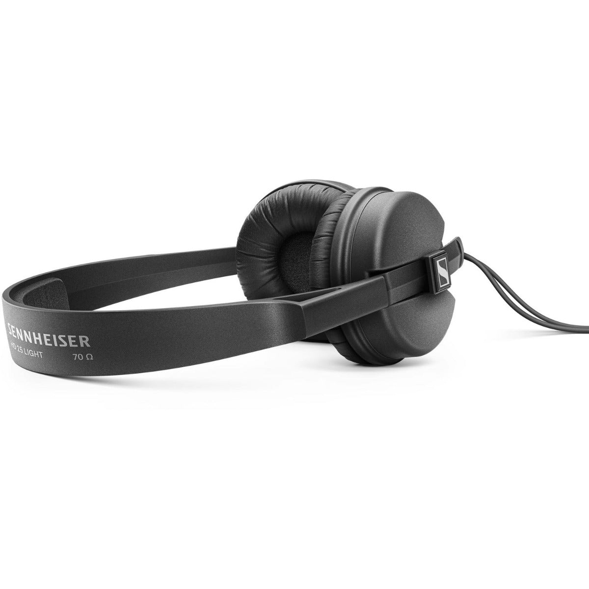 Sennheiser HD 25 Light DJ headphones with over-ear design and adjustable headband, black color, featuring cushioned ear cups.