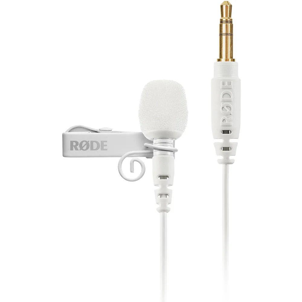 Rode Lavalier GO wearable microphone clipped to clothing, compact and discreet audio recording device for professional sound capture.
