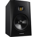 Adam Audio T8V active nearfield monitor speaker with black enclosure and front-facing controls, positioned on a studio desk.