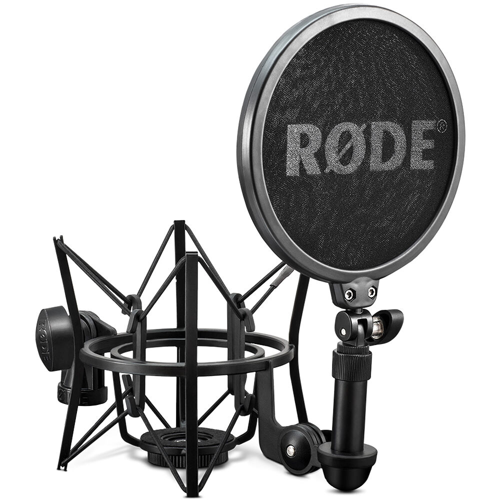 Rode SM6 microphone shock mount with adjustable adapter for studio recording equipment.