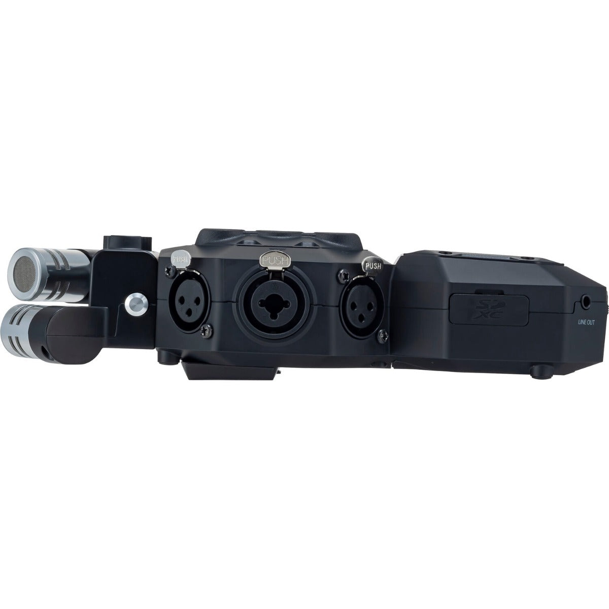 Zoom H8 digital audio recorder with multiple input options and display screen, used for professional sound recording.