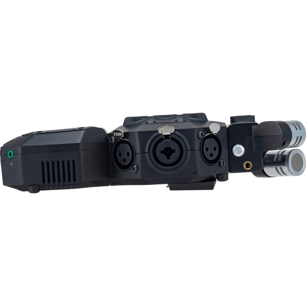 Zoom H8 digital recorder with multiple input ports and professional audio controls, shown in a close-up shot.