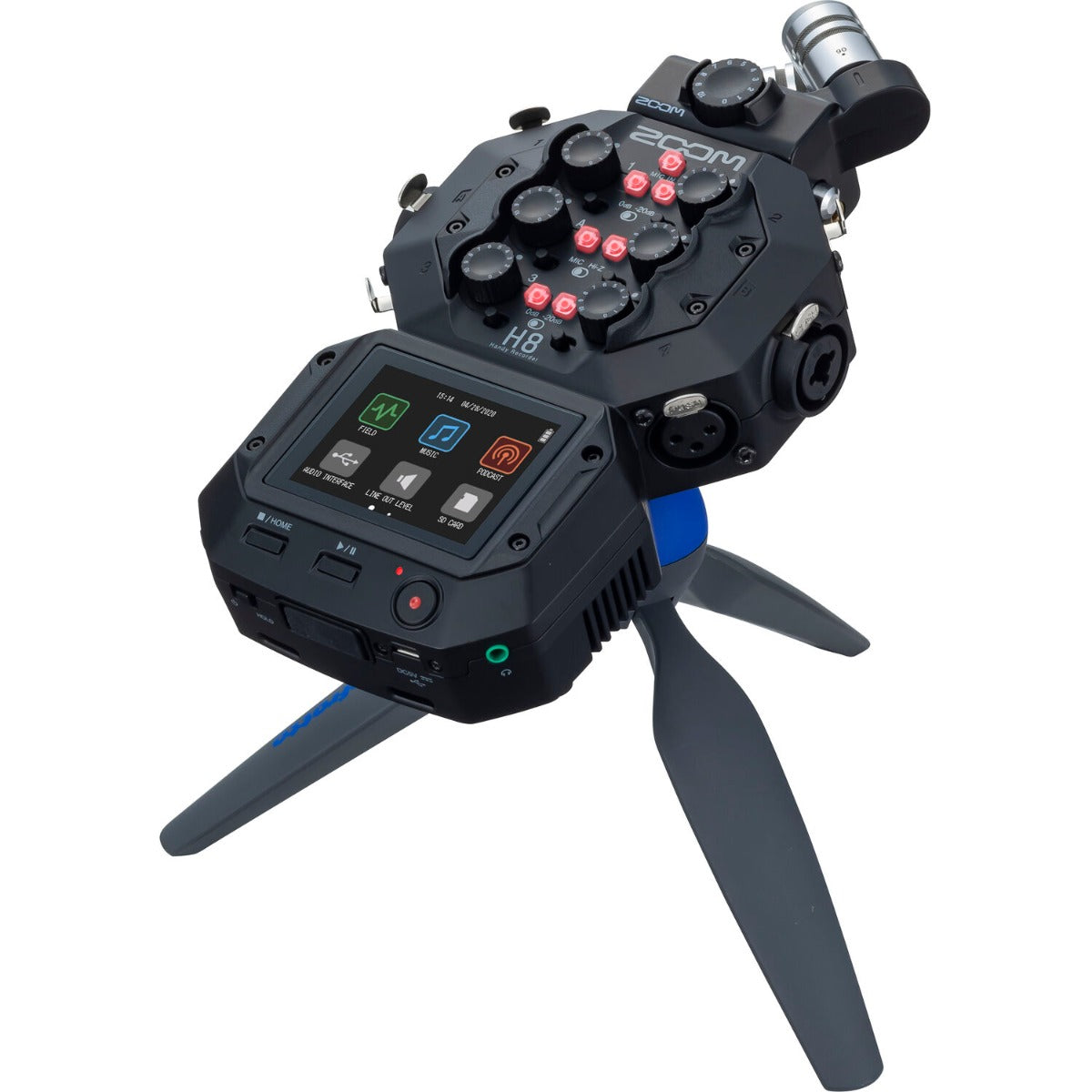 Zoom H8 digital recorder with multiple input ports and compact design, ideal for professional audio recording.