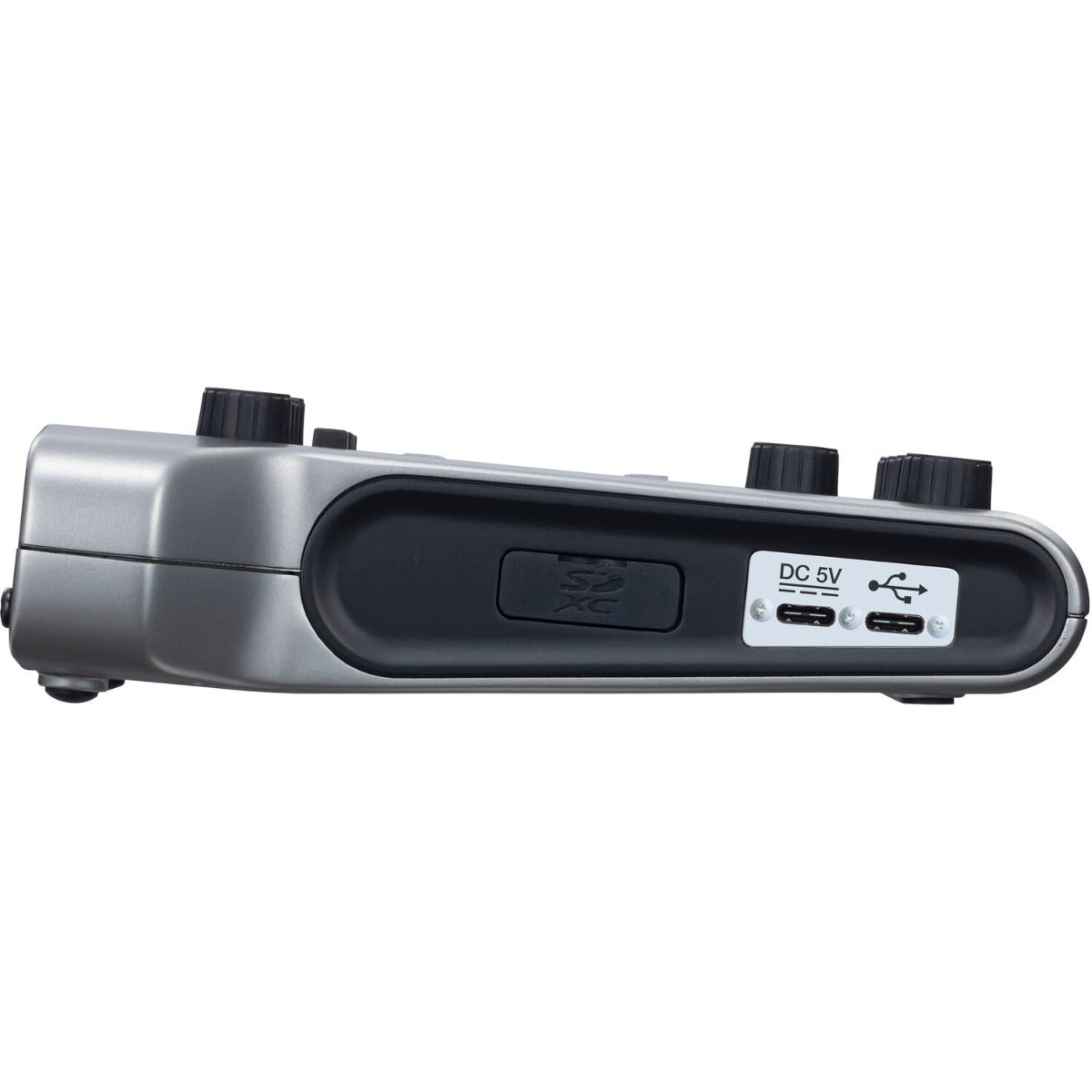 Zoom PodTrak P4 digital recorder with microphone inputs and control buttons, compact portable design.