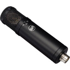Warm Audio WA-47jr condenser microphone shown with grille and body, ideal for studio recording and vocals.