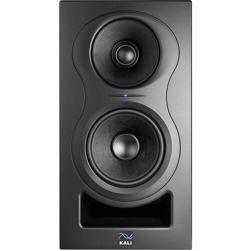 Kali Audio IN-5 active nearfield monitor speaker with black finish and front grille, designed for studio audio monitoring.