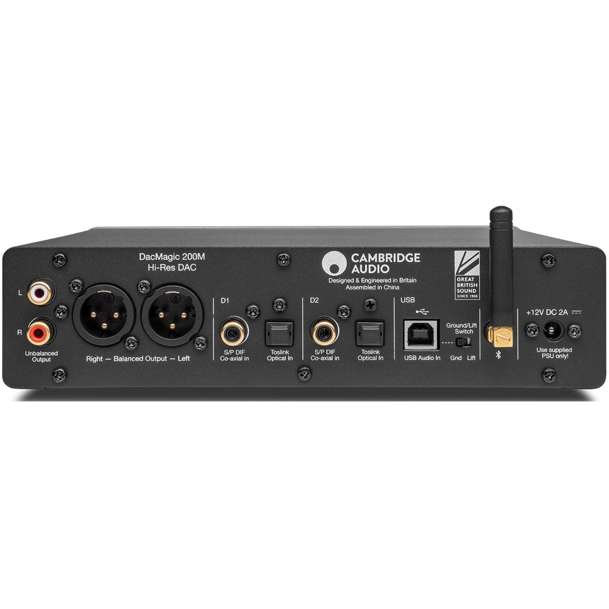 Cambridge Audio DacMagic 200M headphone amplifier and DAC with sleek design and intuitive controls.