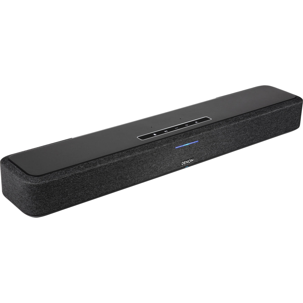 Denon Home Soundbar 550 displaying sleek black design with multiple speaker drivers for enhanced TV audio.