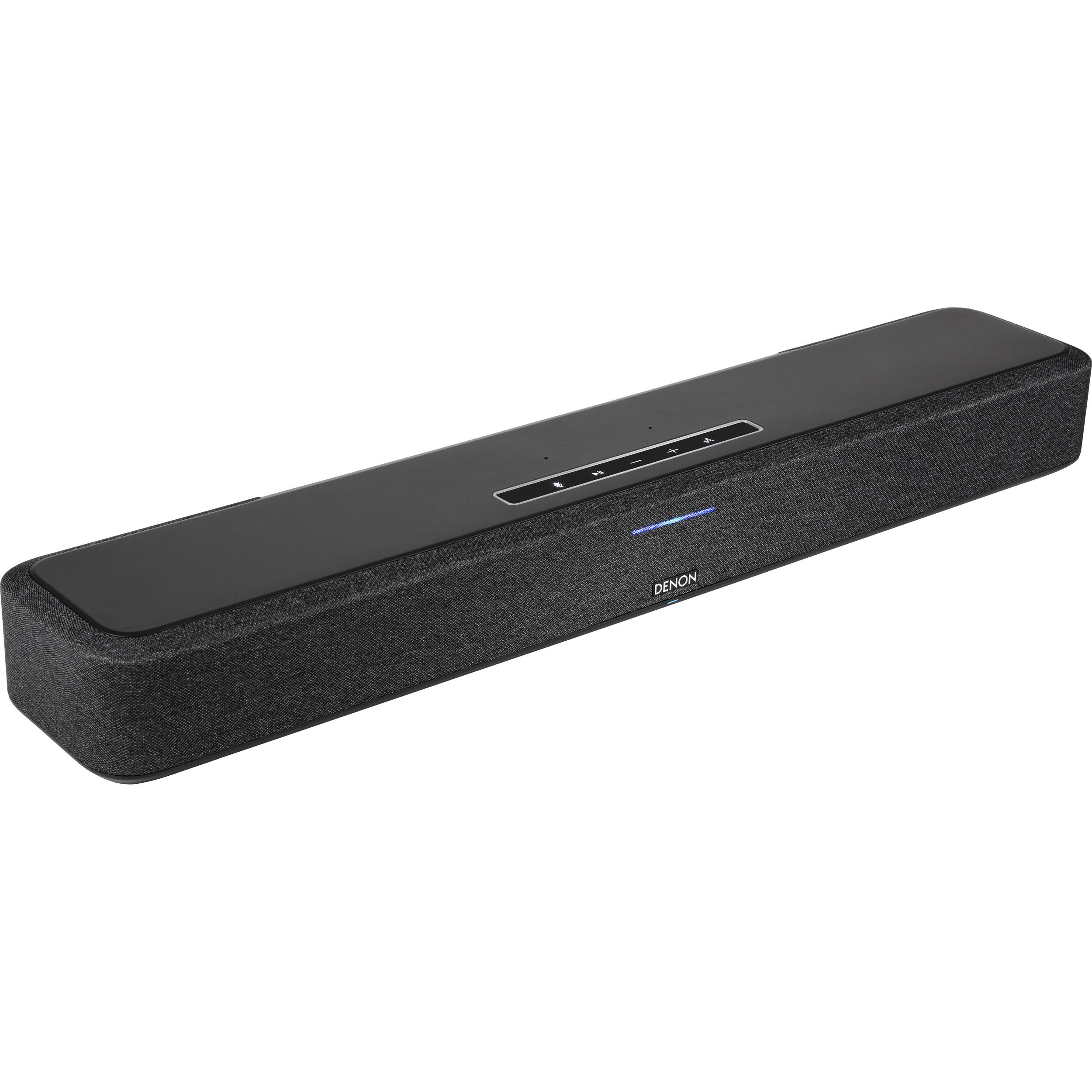 Denon Home Soundbar 550 displaying sleek black design with multiple speaker drivers for enhanced TV audio.