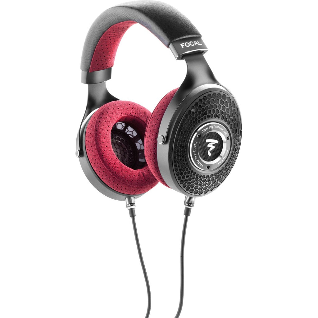 Focal Clear MG professional head-fi headphones with open-back design and over-ear matte black ear cups.