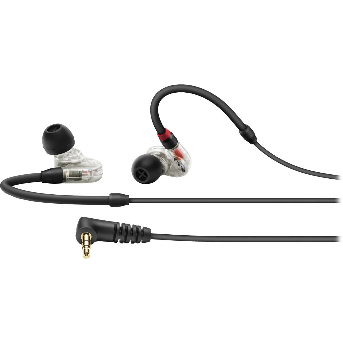 Sennheiser IE 100 Pro wired in-ear headphones with sleek black design and ergonomic ear tips for professional audio.