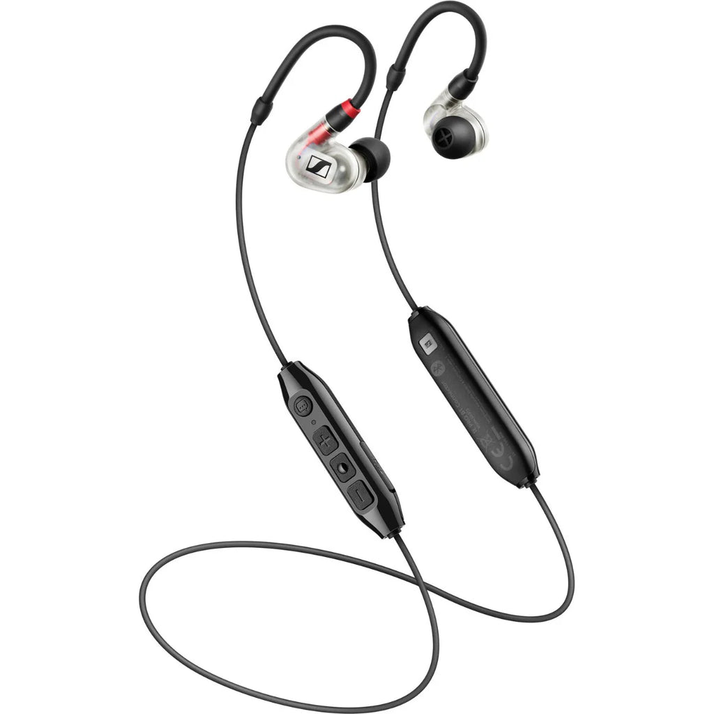 Sennheiser IE 100 Pro wireless in-ear headphones with sleek black design and inline remote for professional audio use