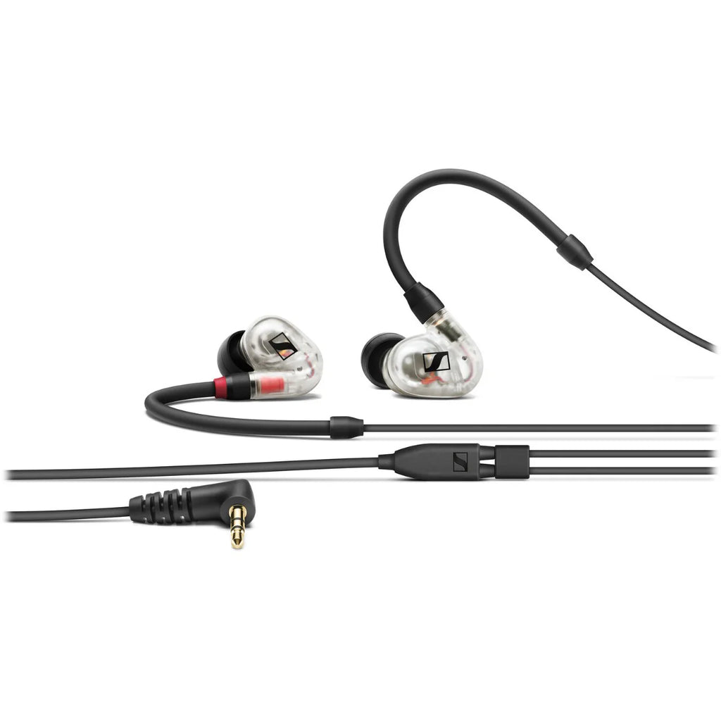 Sennheiser IE 100 Pro wired in-ear headphones with premium ear tips and inline microphone, black color, designed for professional audio.