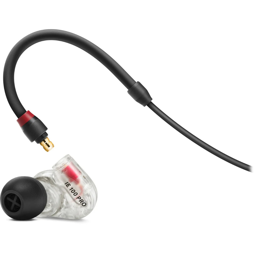 Sennheiser IE 100 Pro wired in-ear headphones with sleek black design and detachable cables for professional sound quality.