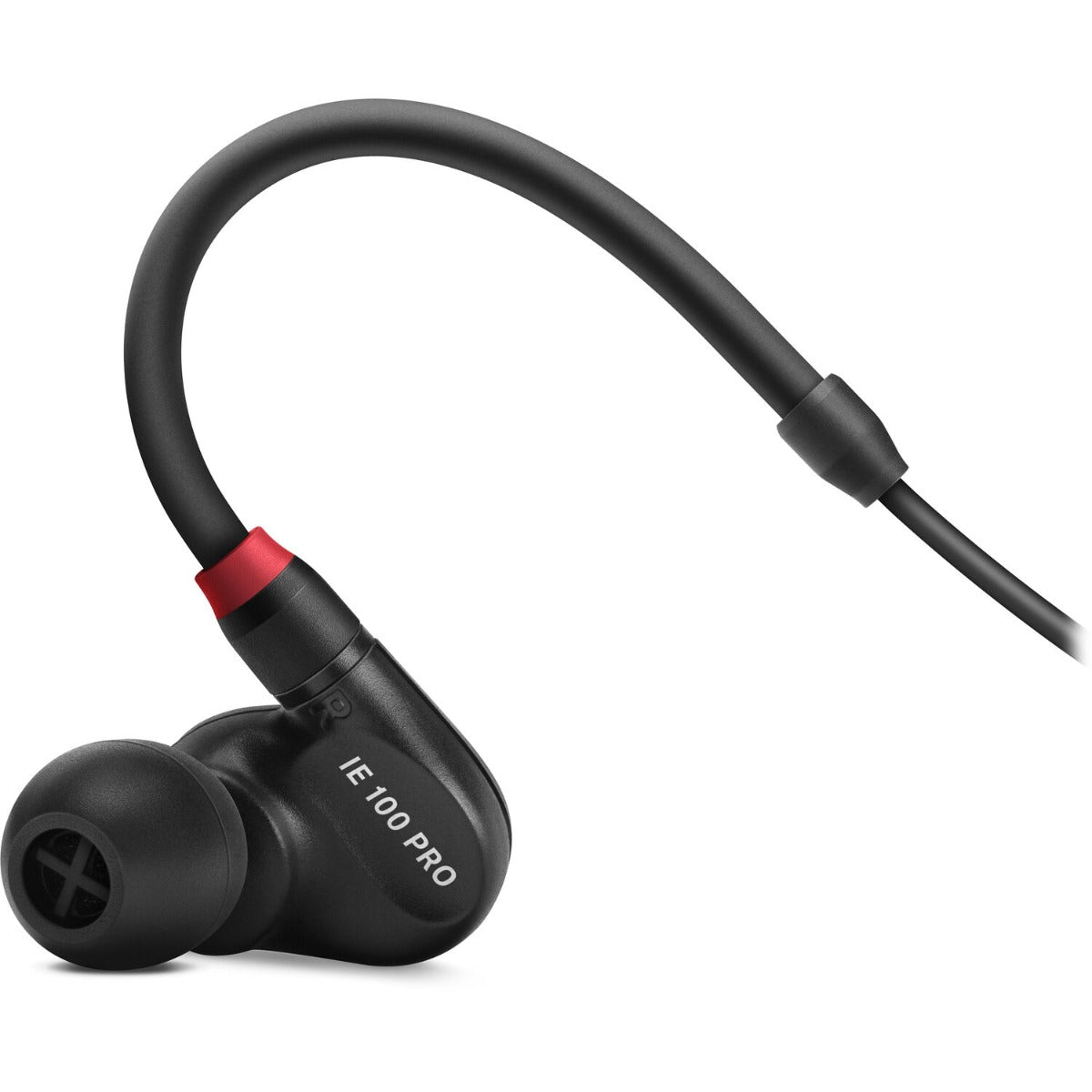Sennheiser IE 100 Pro wired in-ear headphones with black earbuds and inline remote on a white background.