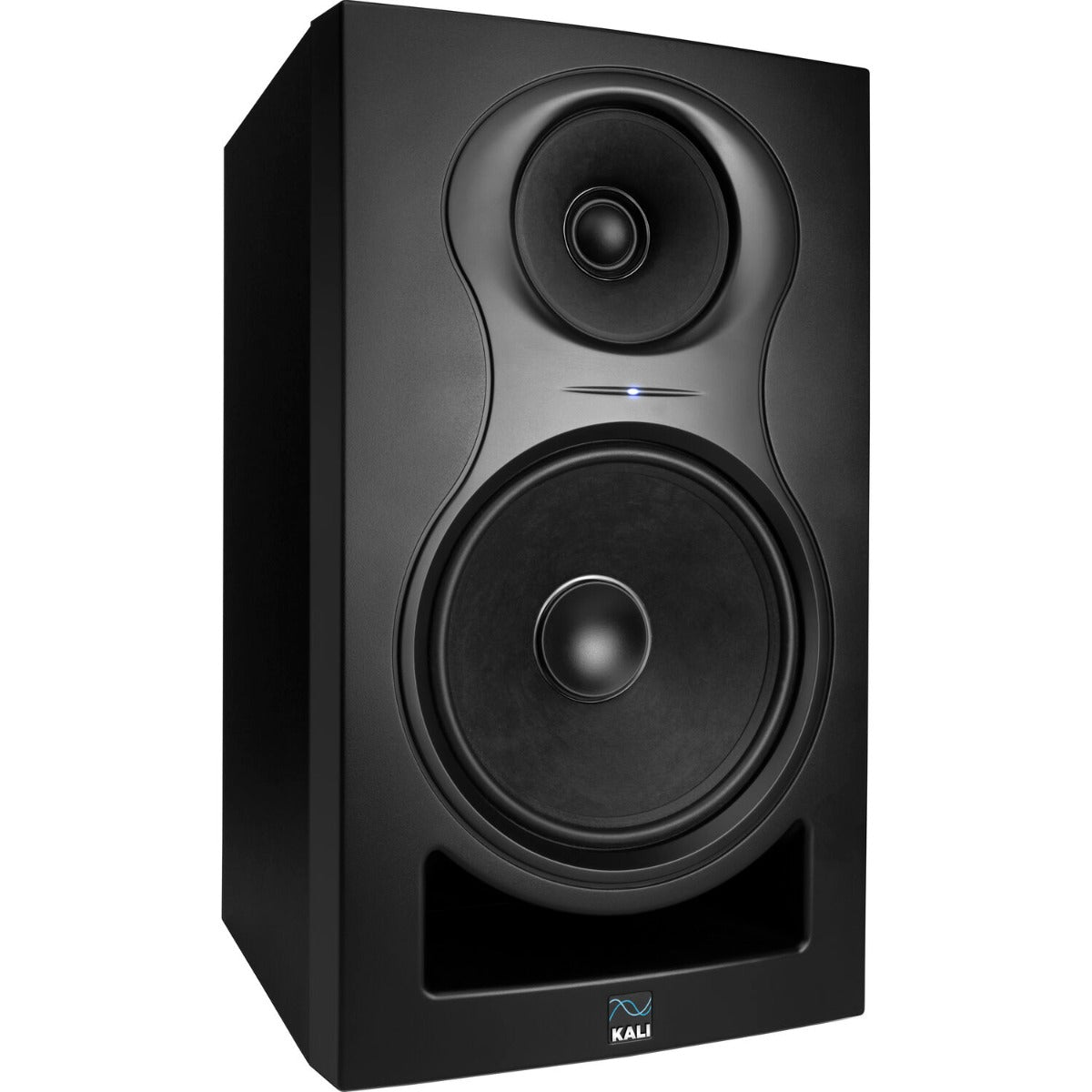 Kali Audio IN-8 V2 active nearfield monitor speaker with black finish and front grille, designed for accurate audio monitoring.