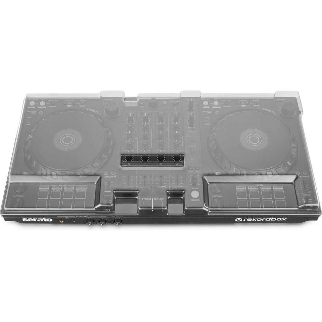 Decksaver Pioneer DDJ-FLX6 DJ cover protecting the controller with a sleek, durable plastic design for gear safety.
