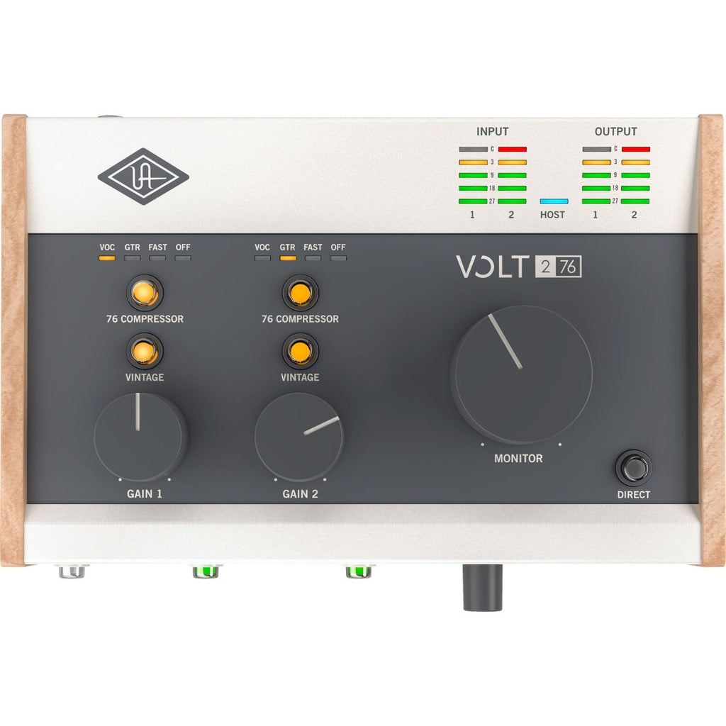 Universal Audio Volt 276 audio interface with front input jacks and controls, designed for professional music recording.