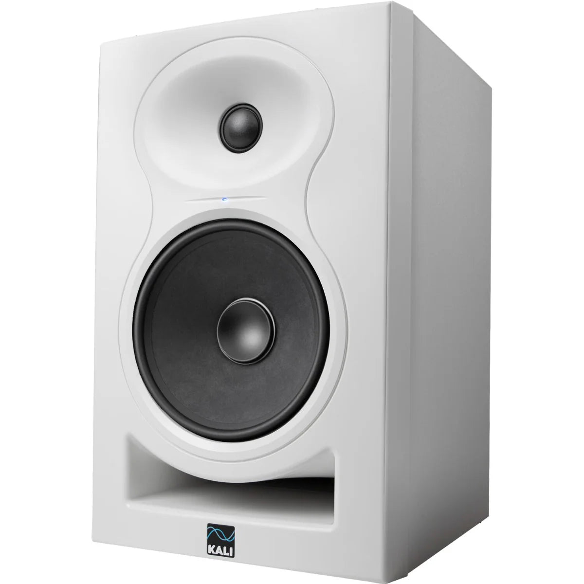 Kali Audio LP-6 V2 active nearfield monitors with black finish, featuring front-firing bass ports and control knobs.