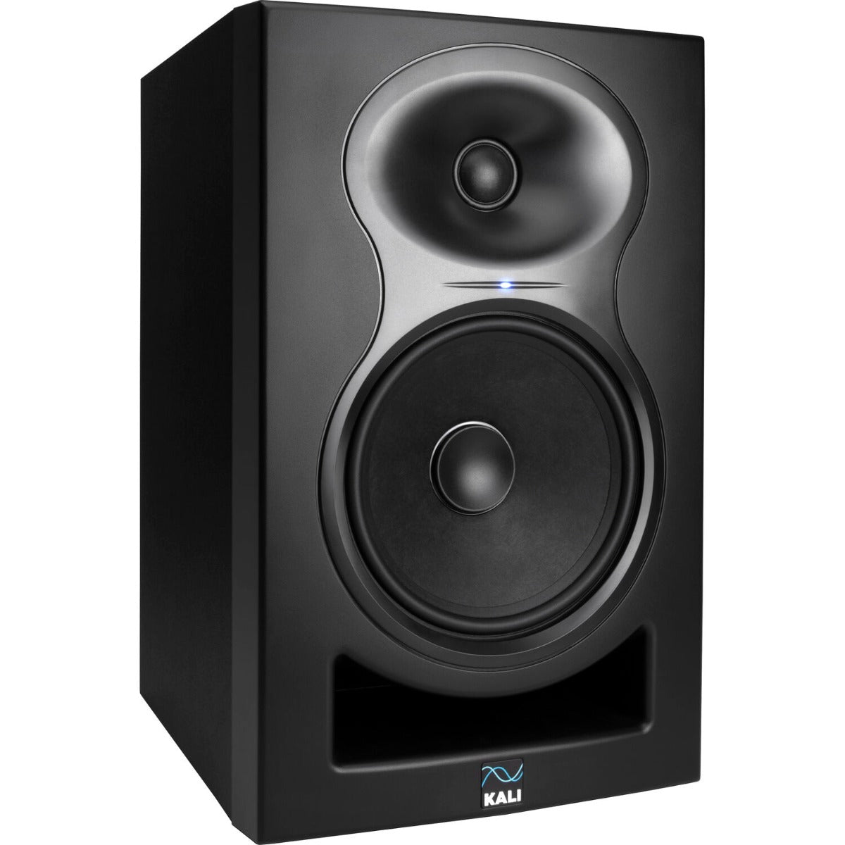 Kali Audio LP-6 V2 active nearfield monitors, pair of compact studio speakers with black enclosures and detailed speaker drivers.