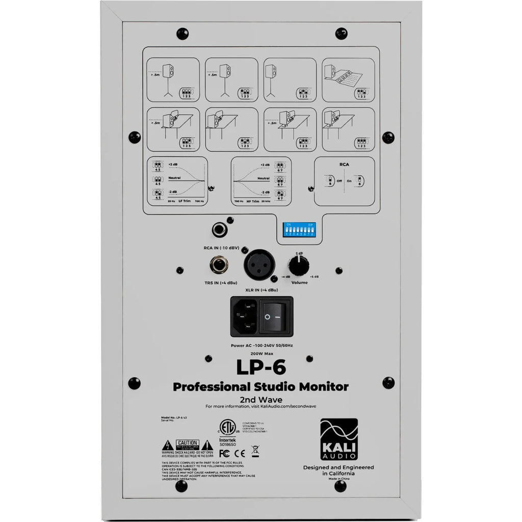 Kali Audio LP-6 V2 active nearfield monitors with black finish, showing their front speaker grille and control panel.