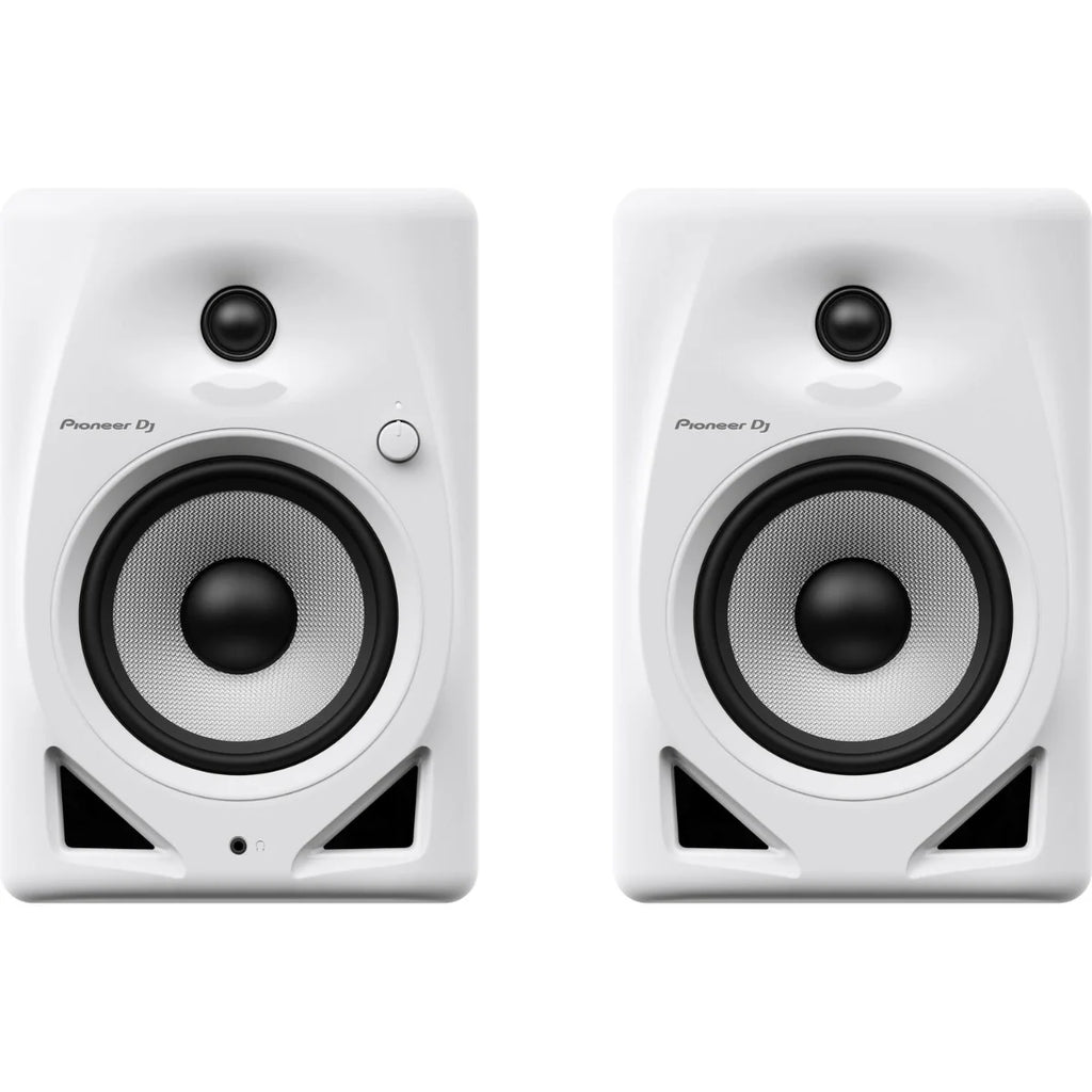 Pioneer DJ DM-50D desktop speakers with black finish, compact design, and visible control knobs on the front panel.