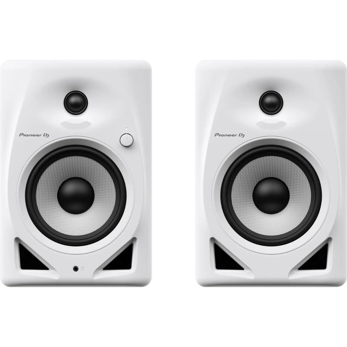Pioneer DJ DM-50D desktop speakers with black finish, compact design, and visible control knobs on the front panel.