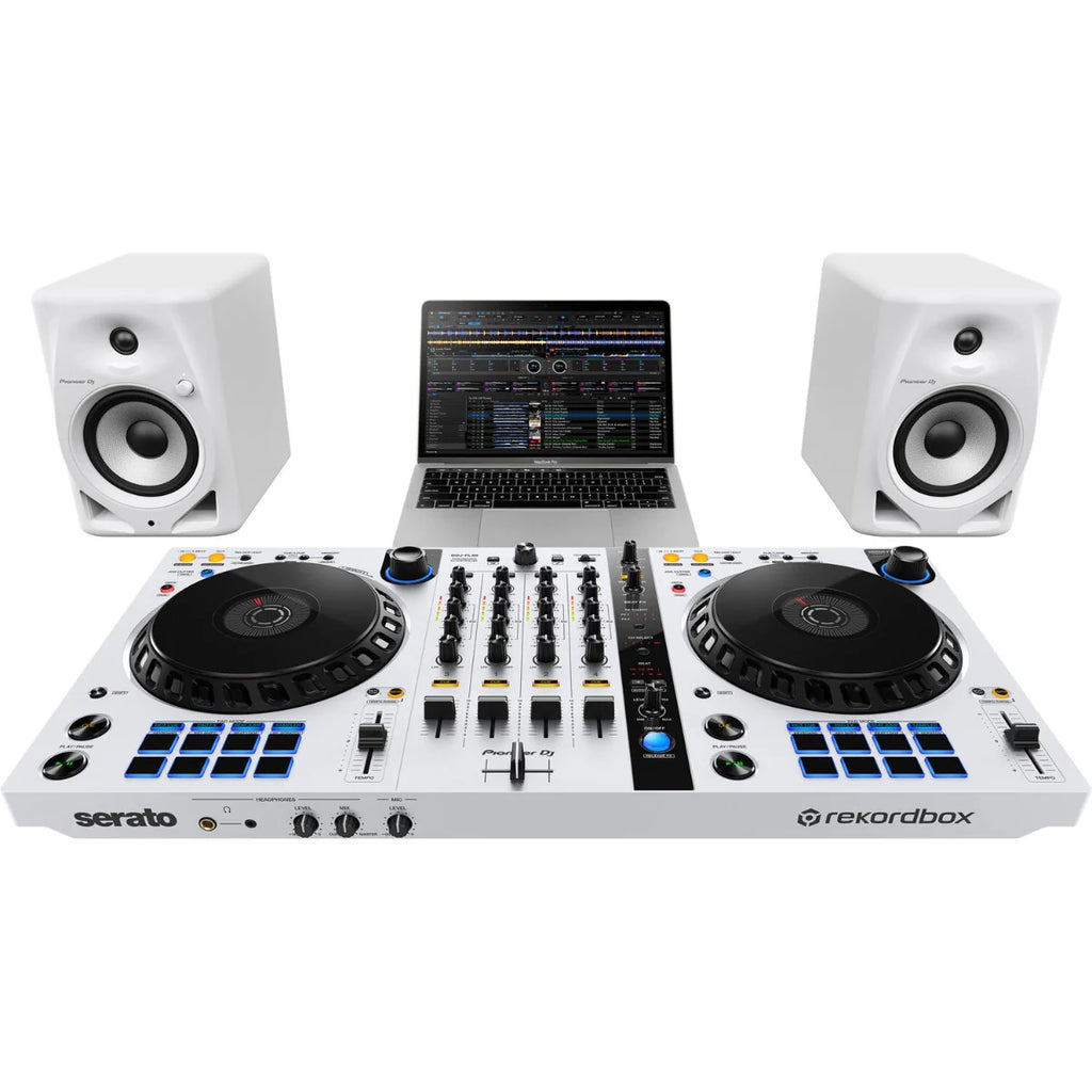 Pioneer DJ DM-50D desktop speakers with black finish, compact design, and control knobs, ideal for studio and DJ setups.