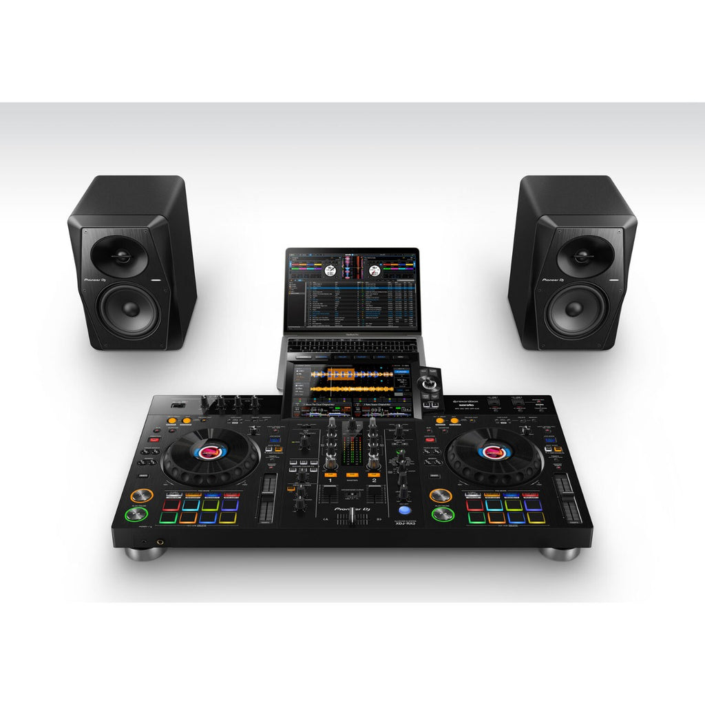 Pioneer DJ XDJ-RX3 DJ media player with dual large touchscreens, jog wheels, and professional controls for mixing and playback.