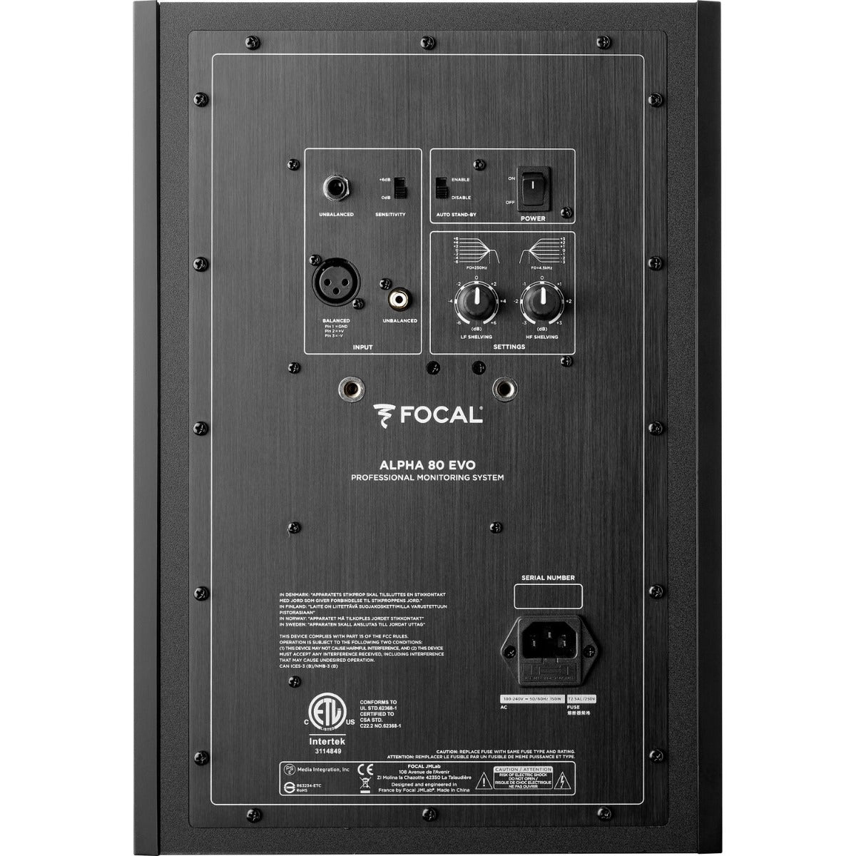 Focal Alpha 80 Evo active nearfield monitor speaker with black enclosure and front grille, designed for professional audio monitoring.