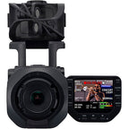 Zoom Q8n-4K video camera with multiple lenses and controls, capturing high-resolution video and audio for professional content creation.