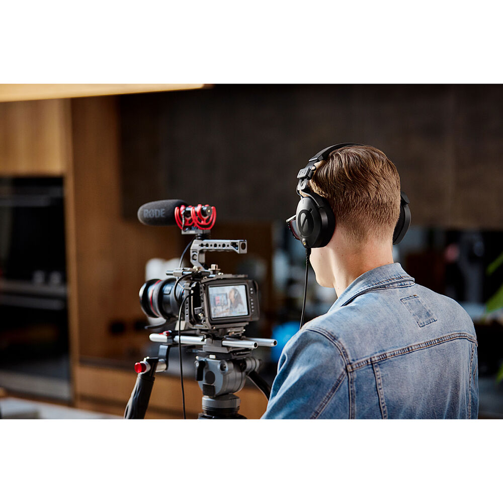 Rode NTH-100 studio headphones with over-ear design, black finish, and padded ear cups for professional audio monitoring.
