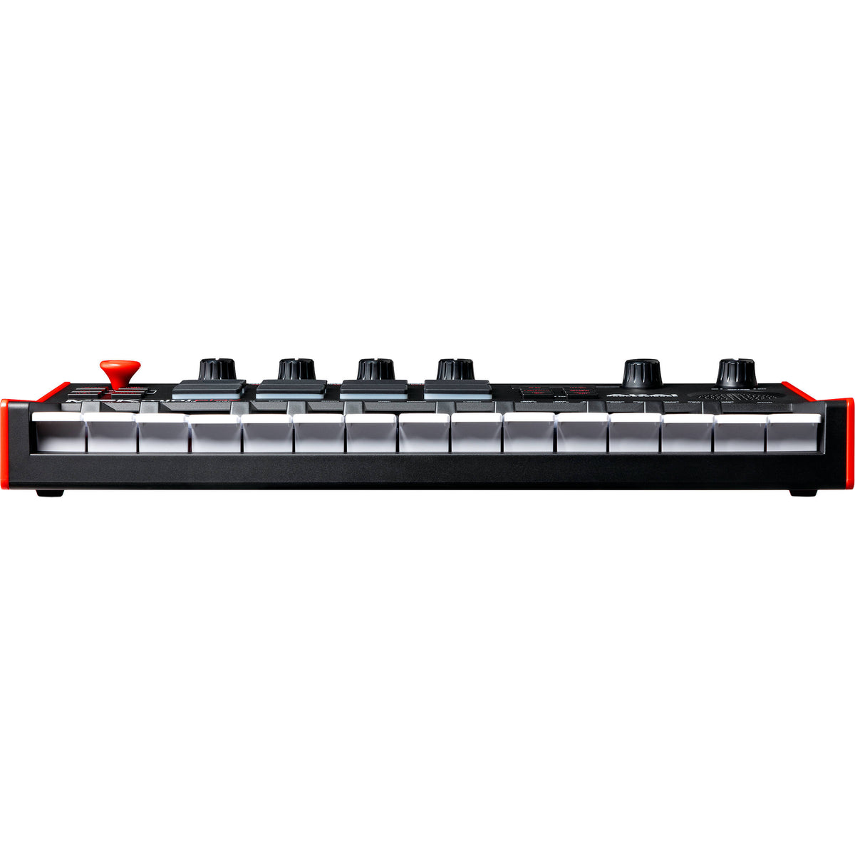 Akai Professional MPK Mini Play MK3 MIDI keyboard with colorful drum pads and compact design, on a white background.