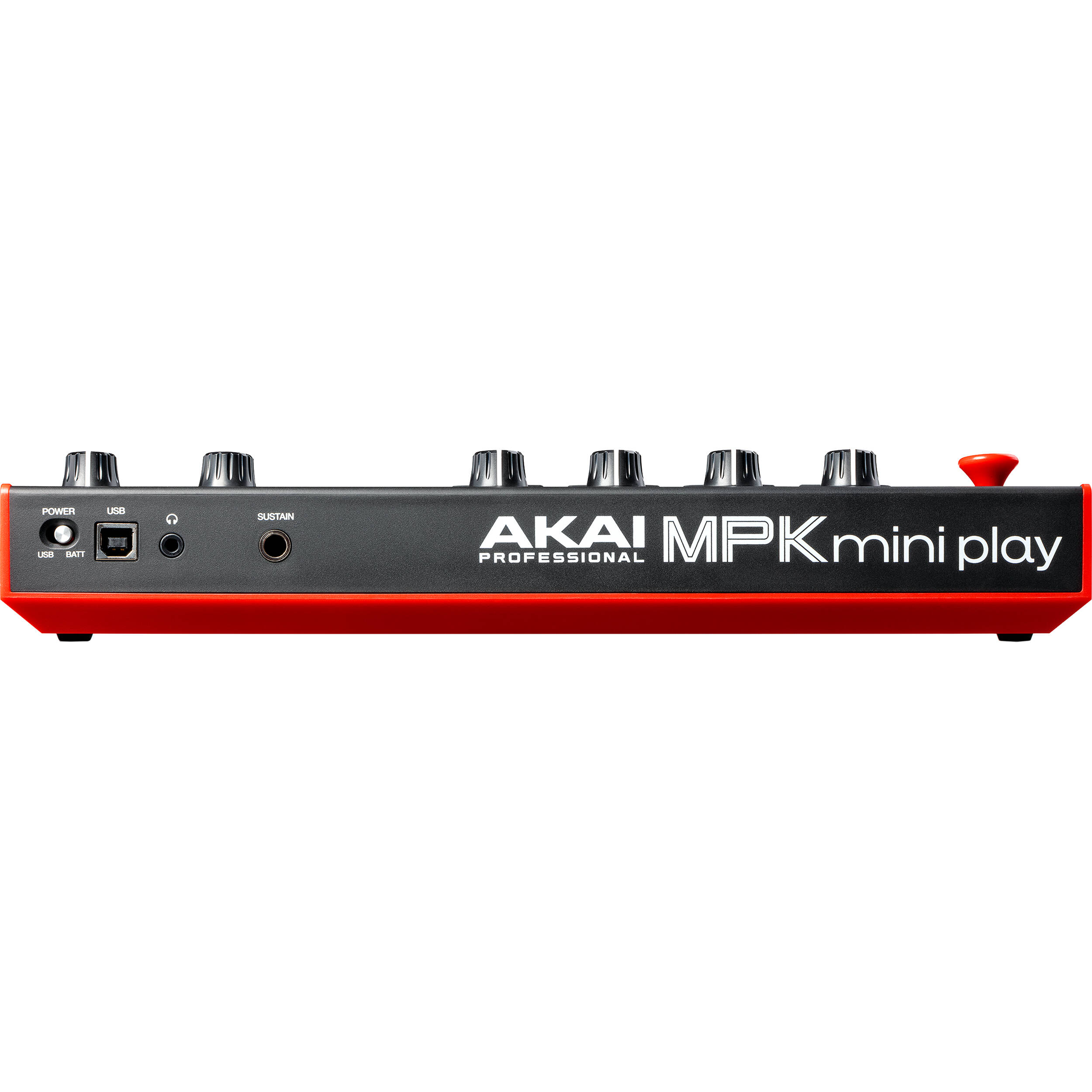Akai Professional MPK Mini Play MK3 MIDI keyboard with compact keys and built-in controls on a white background.