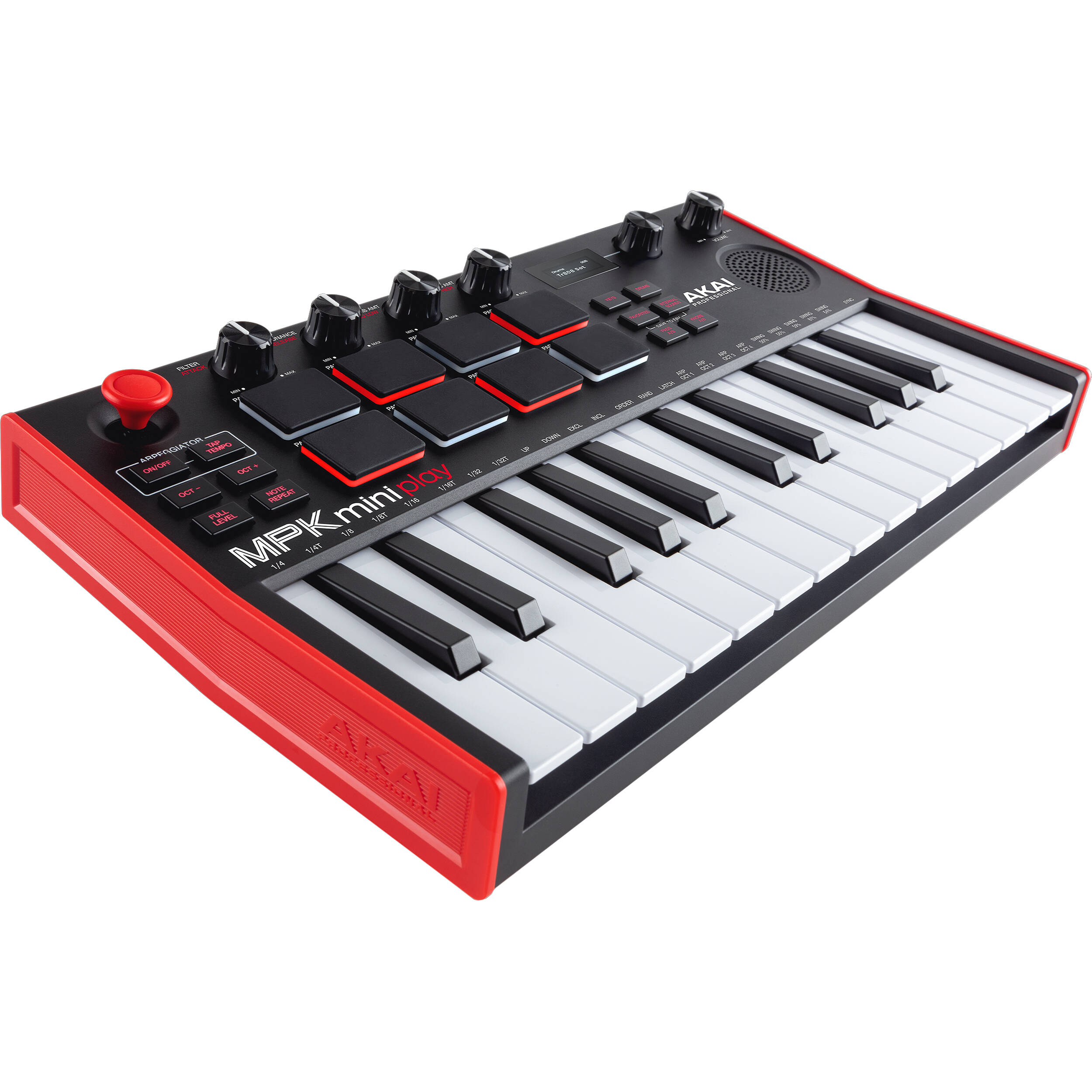 Akai Professional MPK Mini Play MK3 MIDI keyboard with built-in drum pads and compact design for music production.