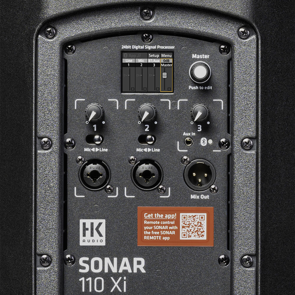 HK Audio SONAR 110 Xi active loudspeaker with built-in handles and control panel, designed for professional sound reinforcement.