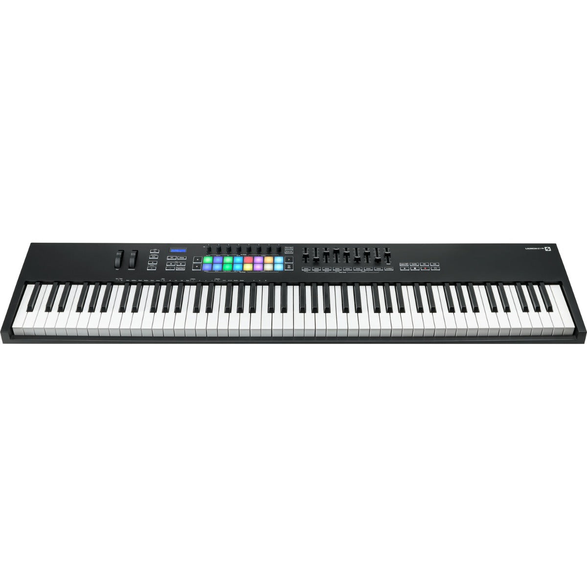 Novation Launchkey 88 MIDI keyboard with 88 keys, control knobs, and pads for music production and live performance.