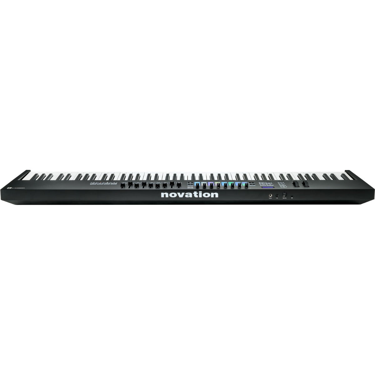 Novation Launchkey 88 MIDI keyboard with 88 keys and control knobs, designed for music production and live performance.