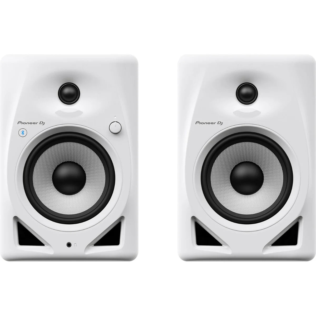 Pioneer DJ DM-50D-BT desktop speakers with black finish, compact design, and control knobs on the front panel.