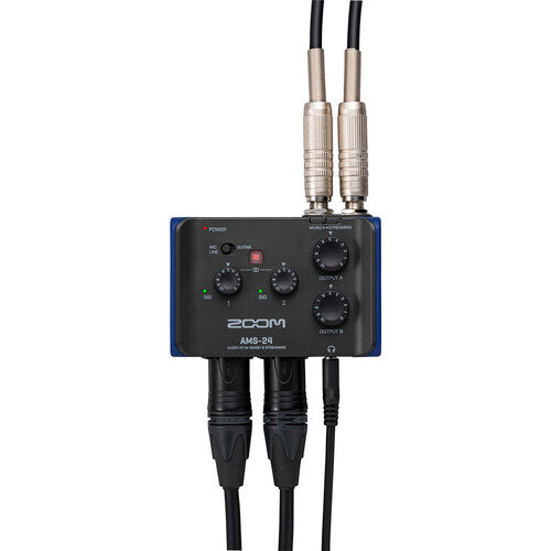 Zoom AMS-24 audio interface featuring multiple input/output options and a sleek, compact design.