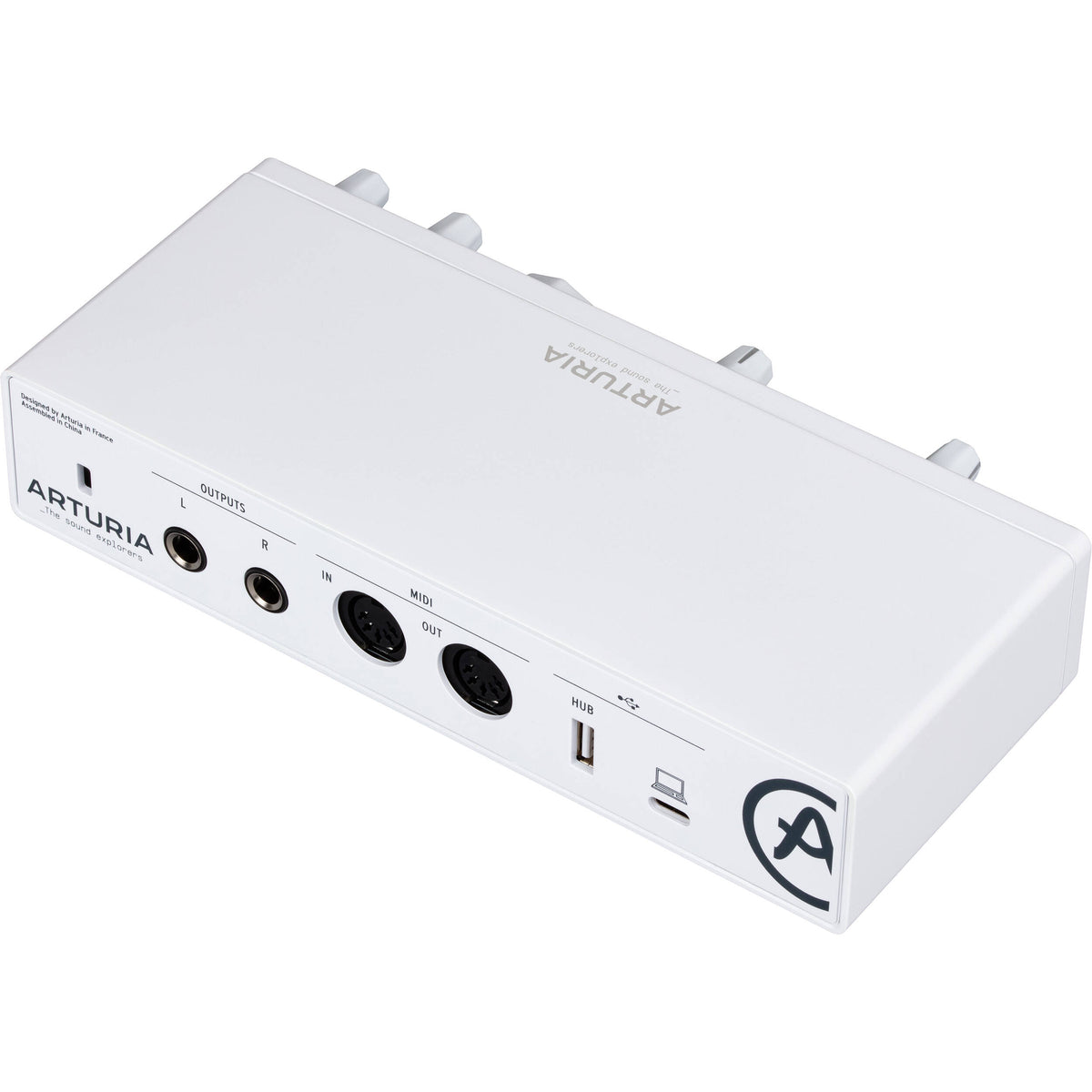 Arturia MiniFuse 2 audio interface with dual input/output ports and compact design for music production and recording.